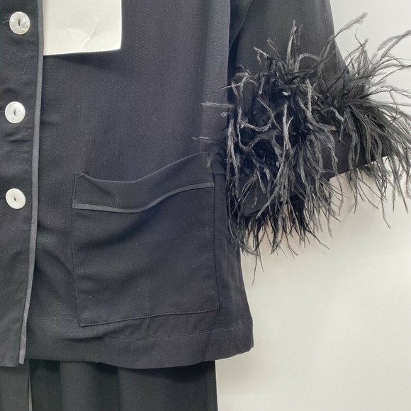Sleeper Women’s Pajama Party Set Ostrich Feathers Black Double Feather Trim sz L - Picture 4 of 6